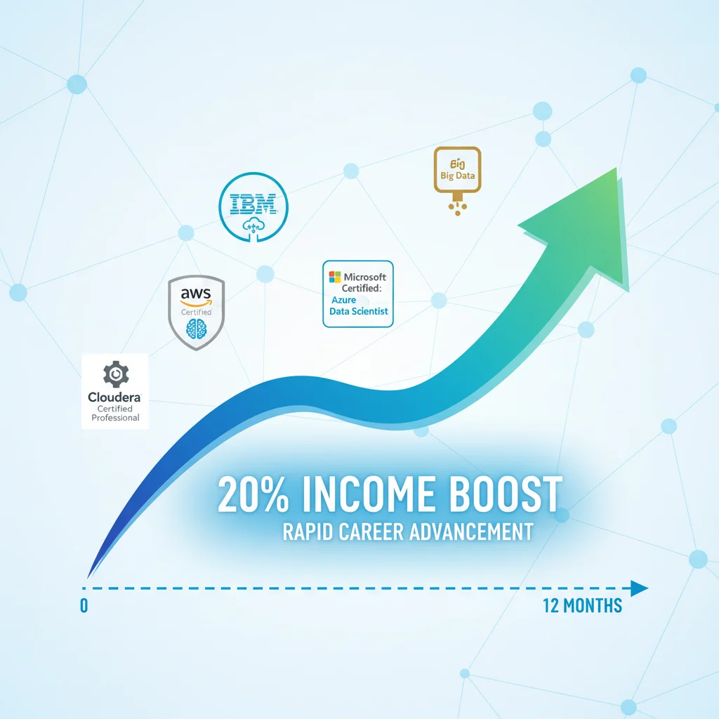 Infographic depicting a 20% income boost within 12 months through data science certifications.