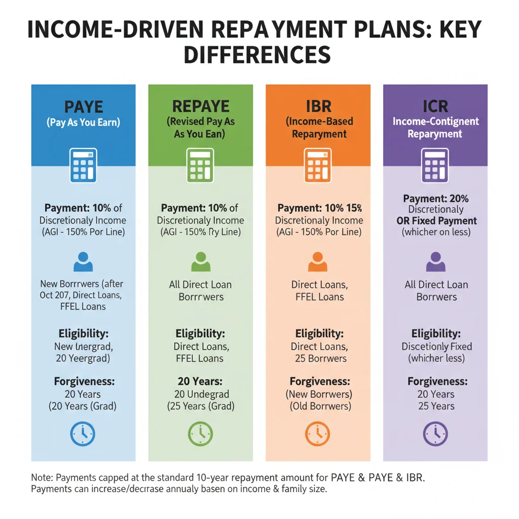 Infographic comparing different income-driven repayment plans for student loans.