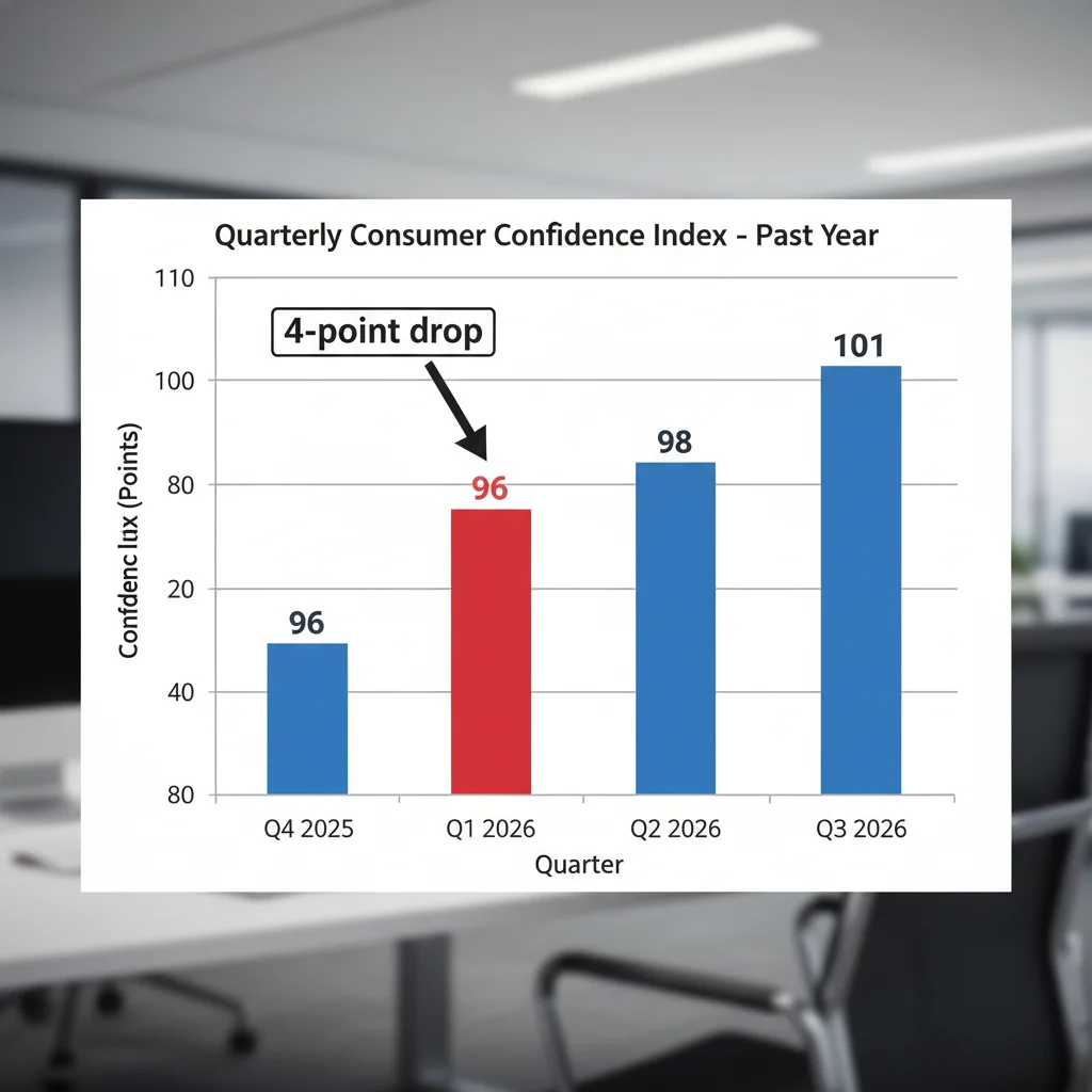 Bar chart showing a 4-point drop in Q1 2026 consumer confidence index.