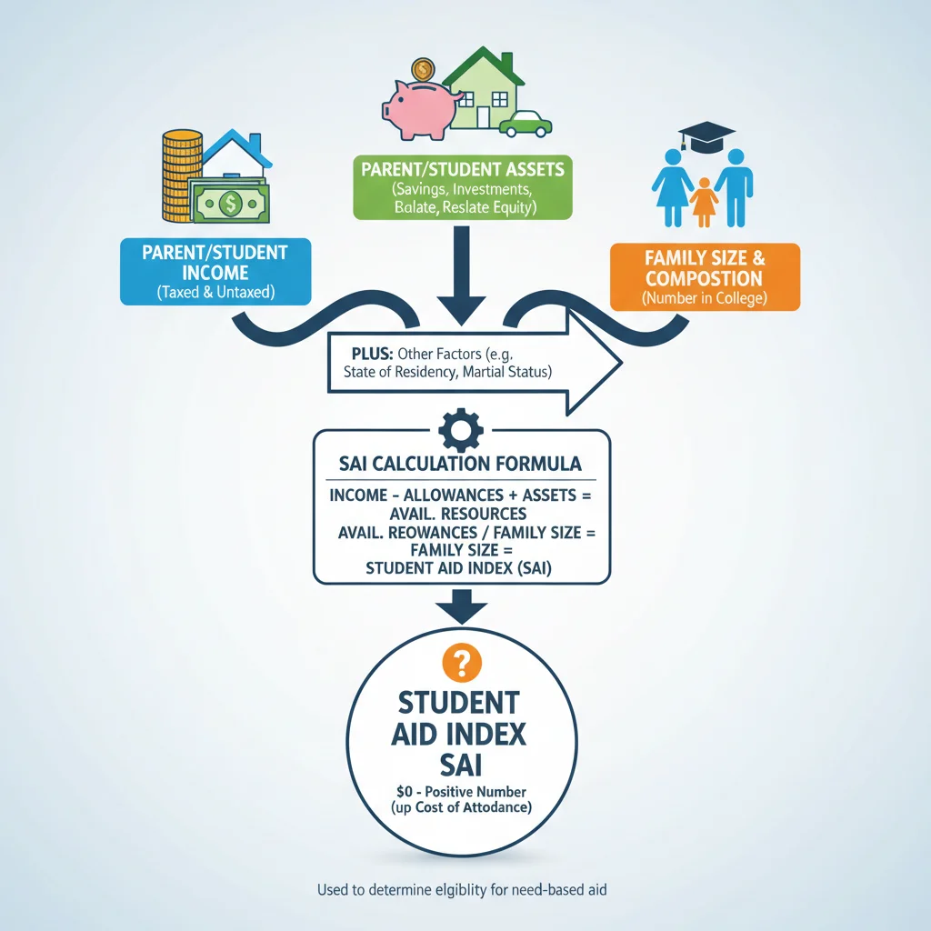 Infographic explaining Student Aid Index (SAI) calculation.