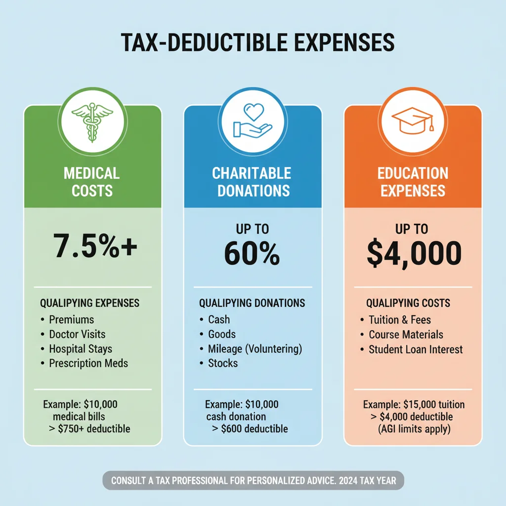 Infographic showing common tax-deductible expenses