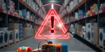 Broken product with warning symbol, representing an urgent product recall alert